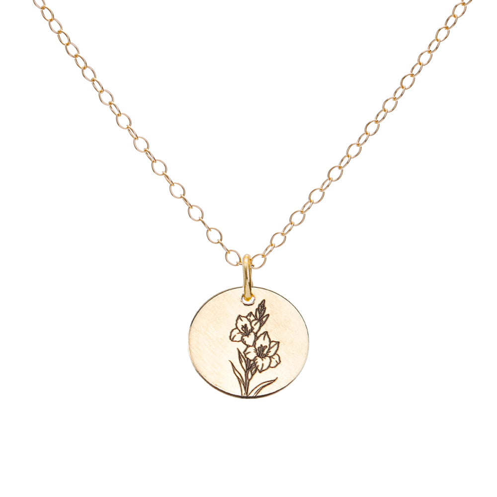 Gold Gladiolus August Birth Flower Necklace