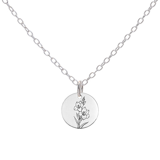 Silver Gladiolus August Birth Flower Necklace