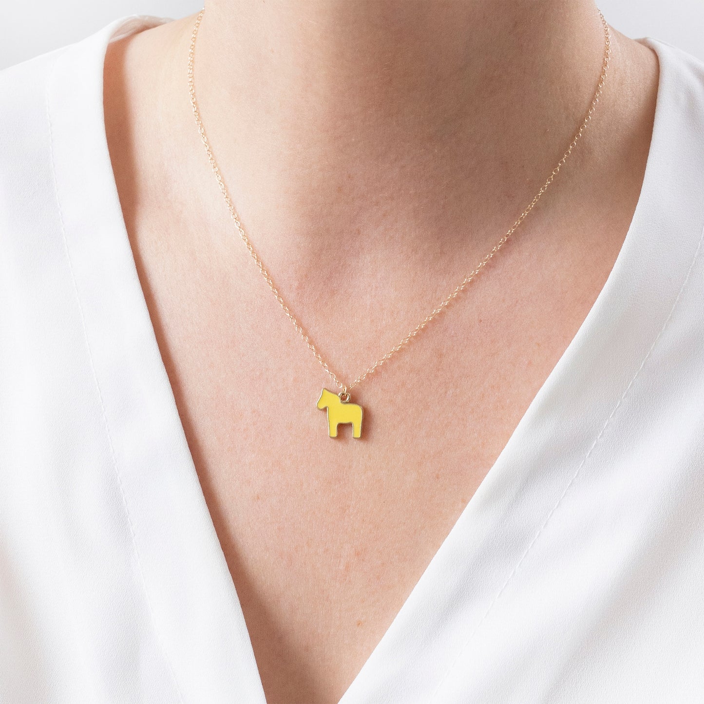 Gold Enamel Dala Horse Necklace