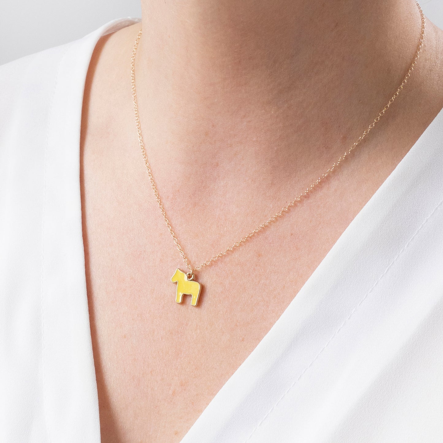 Gold Enamel Dala Horse Necklace