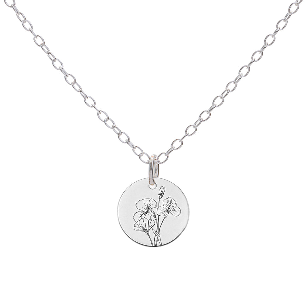 Silver Violet February Birth Flower Necklace