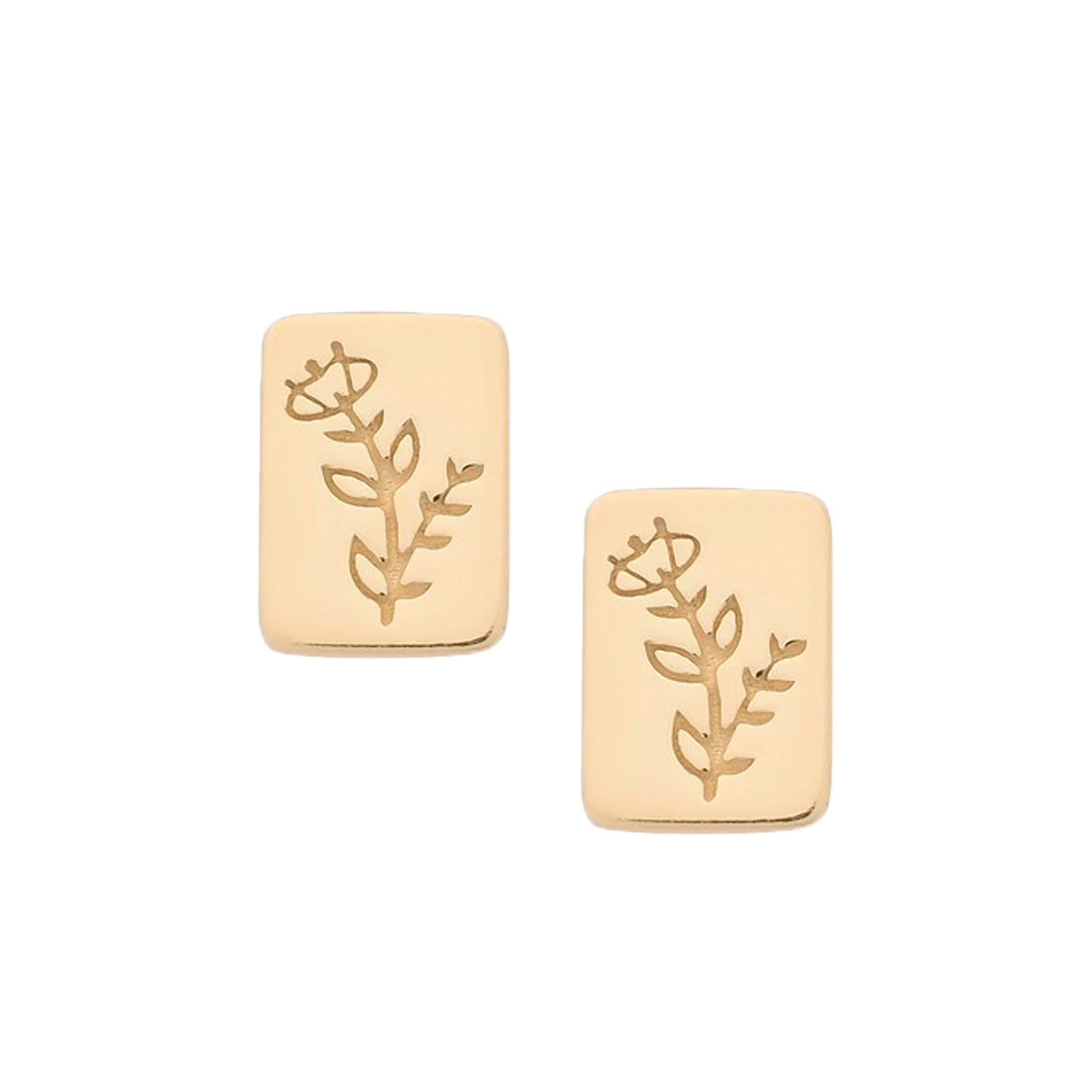 Gold earrings with floral design on a white background