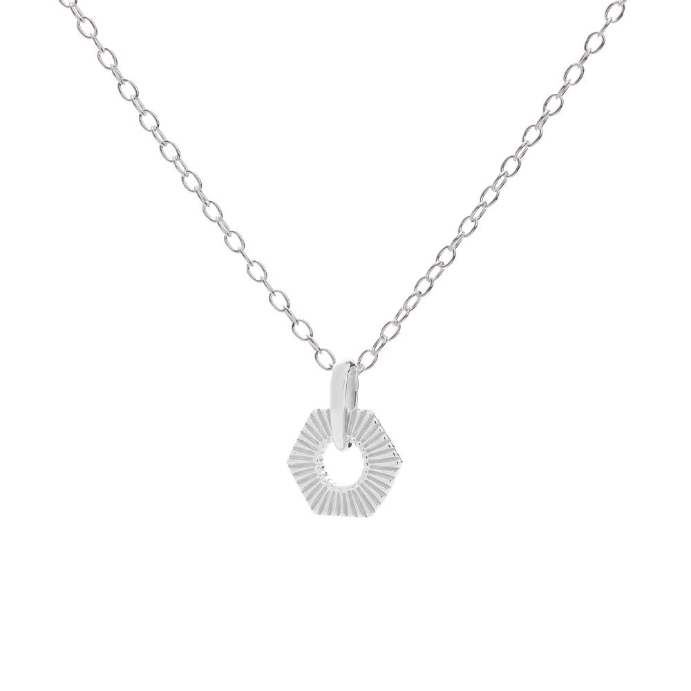 Silver Hexagon Rays Necklace