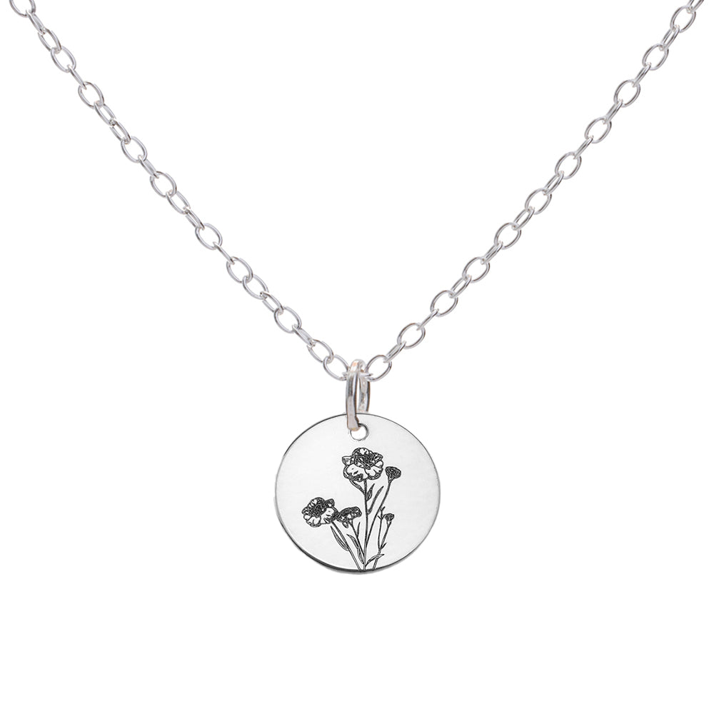 Silver Carnation January Birth Flower Necklace