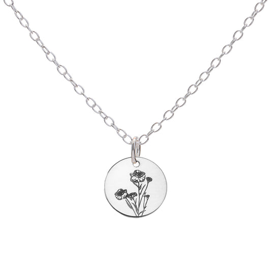 Silver Carnation January Birth Flower Necklace