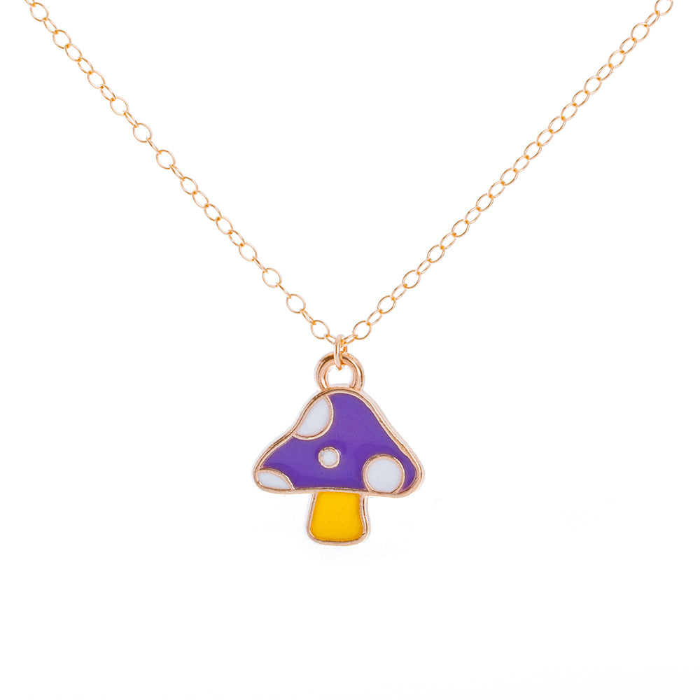 Gold Enamel Mushroom Necklace