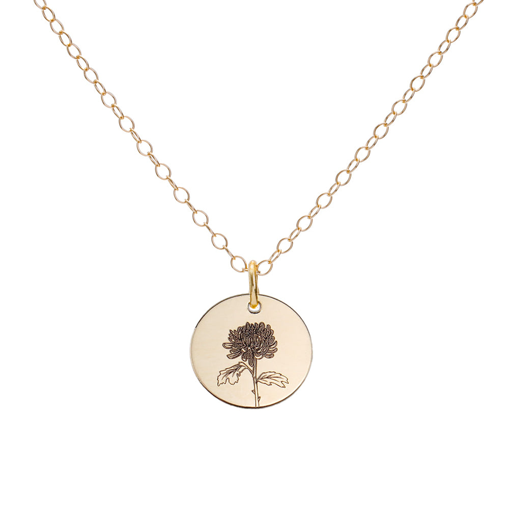 Gold Chrysanthemum November Birth Flower Necklace