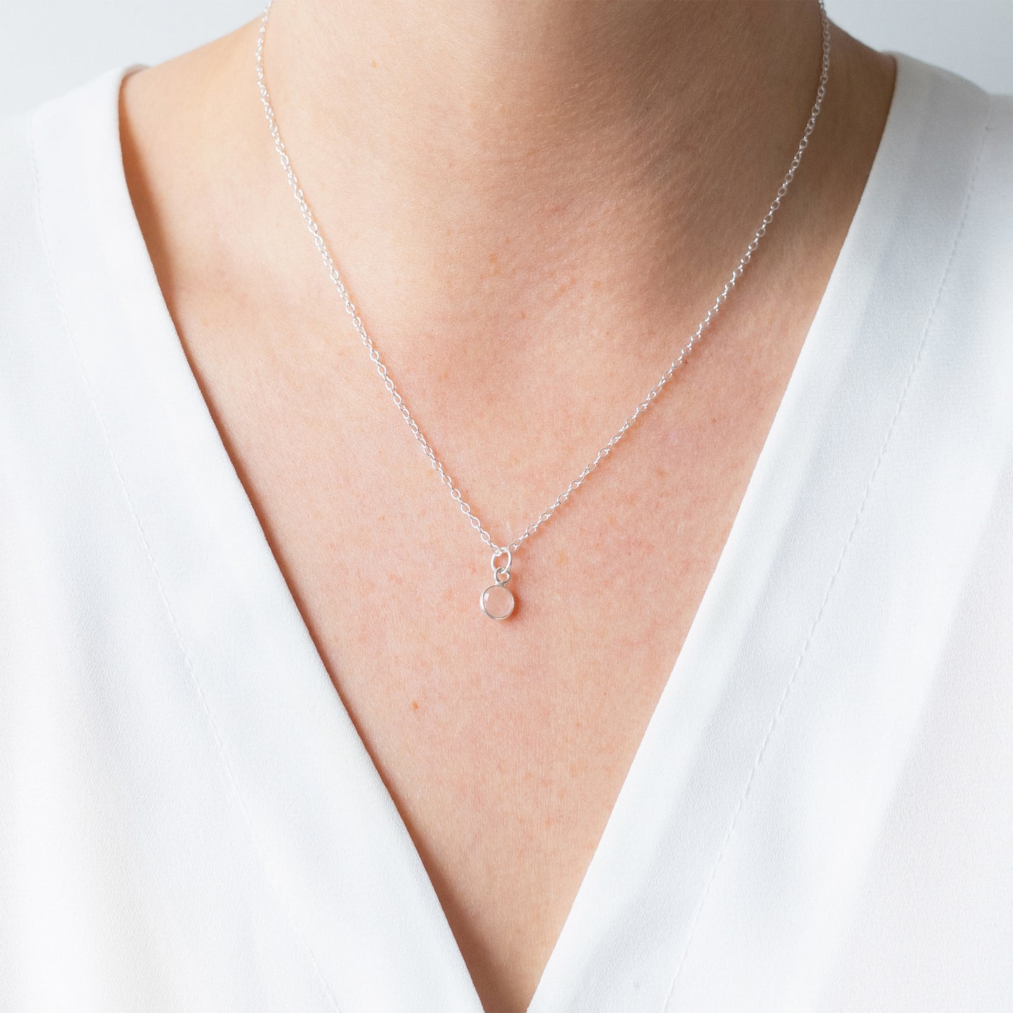 Silver Rose Quartz October Birthstone Necklace