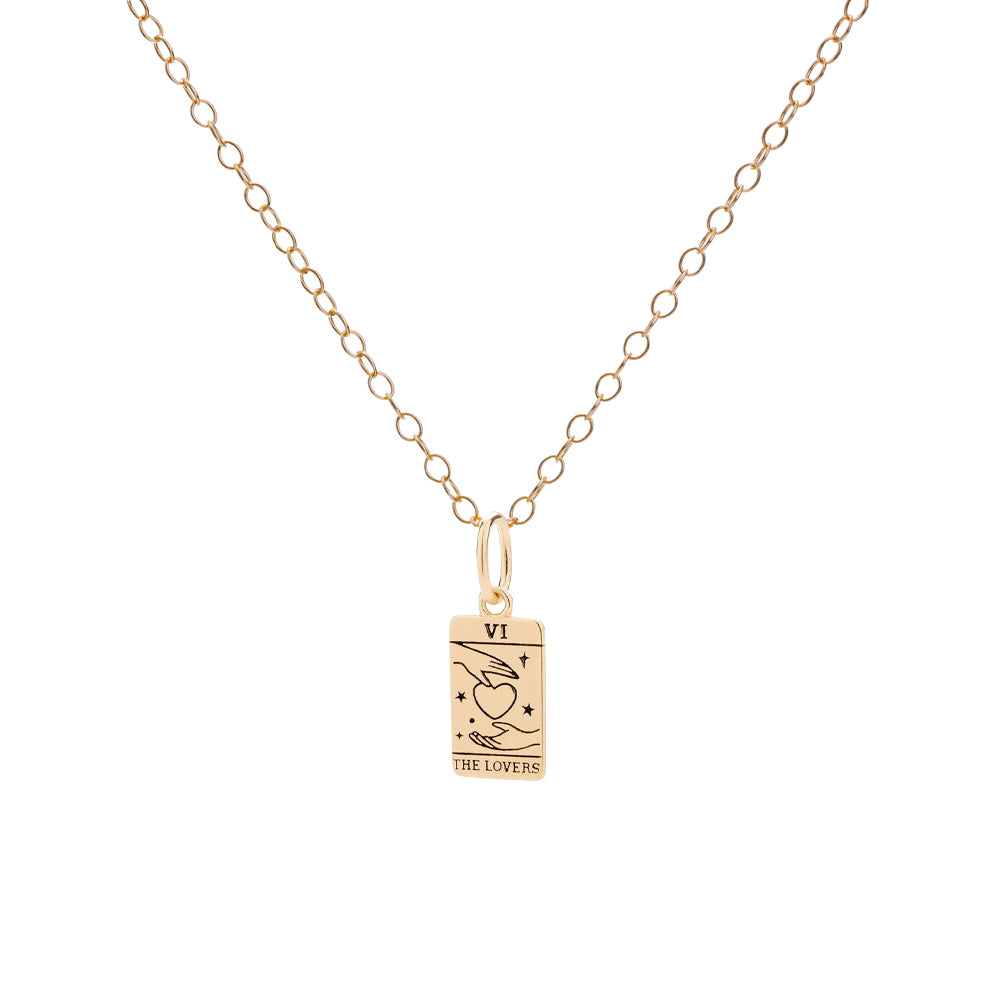 Gold Tarot Card Lovers Charm Necklace