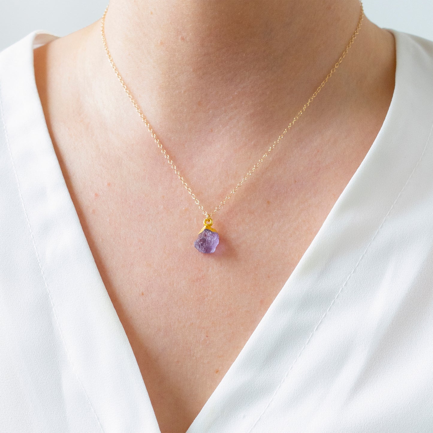 Gold Amethyst Raw Crystal Necklace