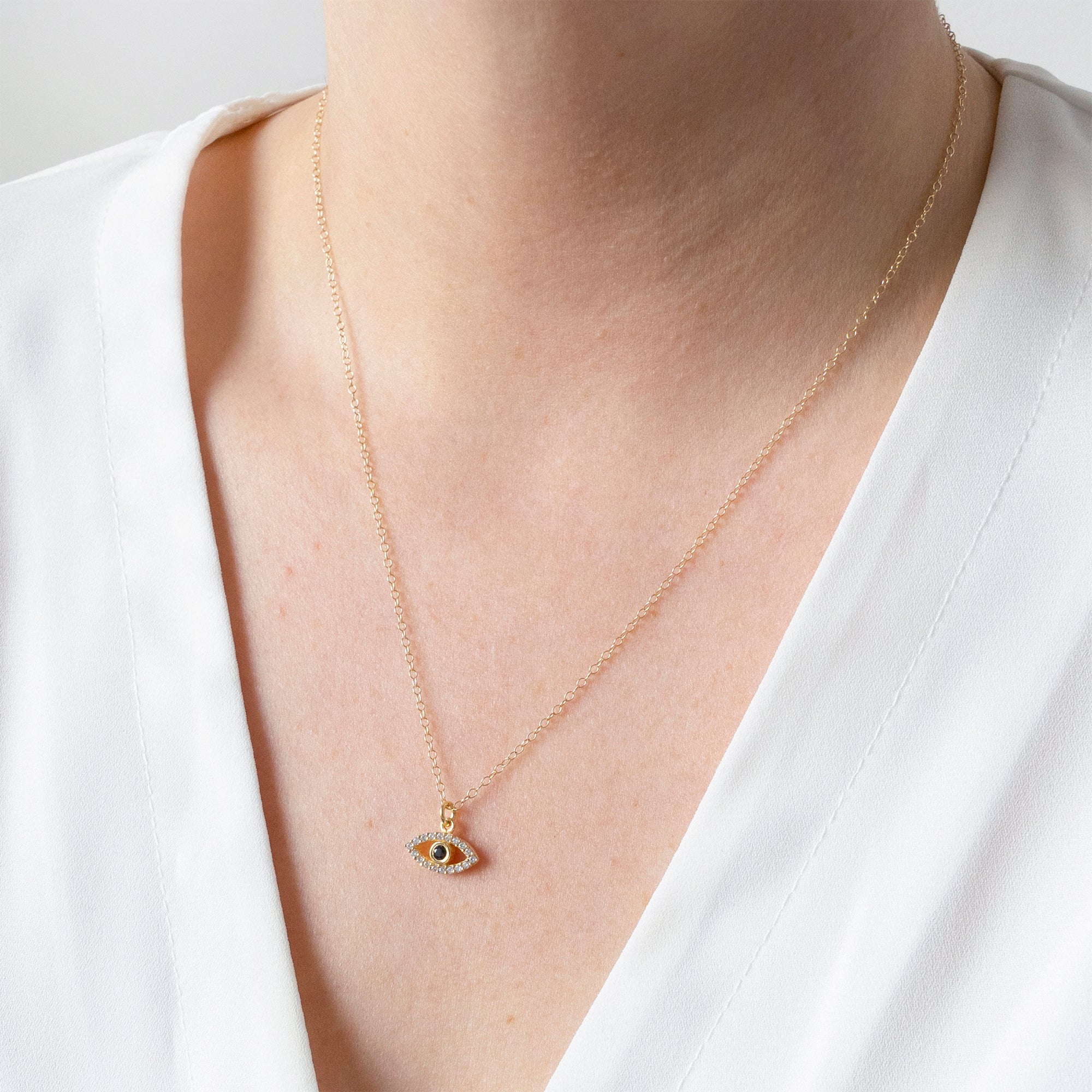 Gold Cubic Zirconia Evil Eye Necklace