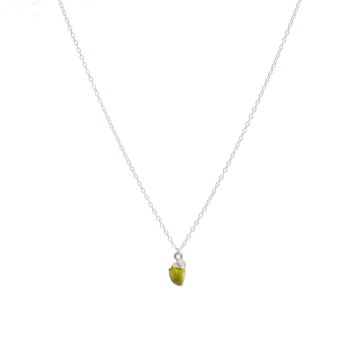 Silver Peridot Raw Crystal Necklace