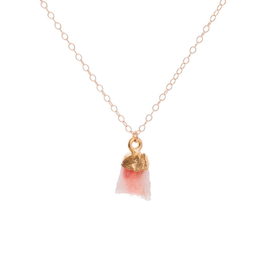 Gold Pink Opal Raw Crystal Necklace