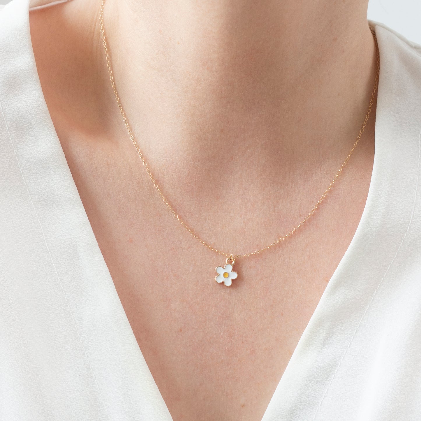 Gold Enamel Flower Necklace