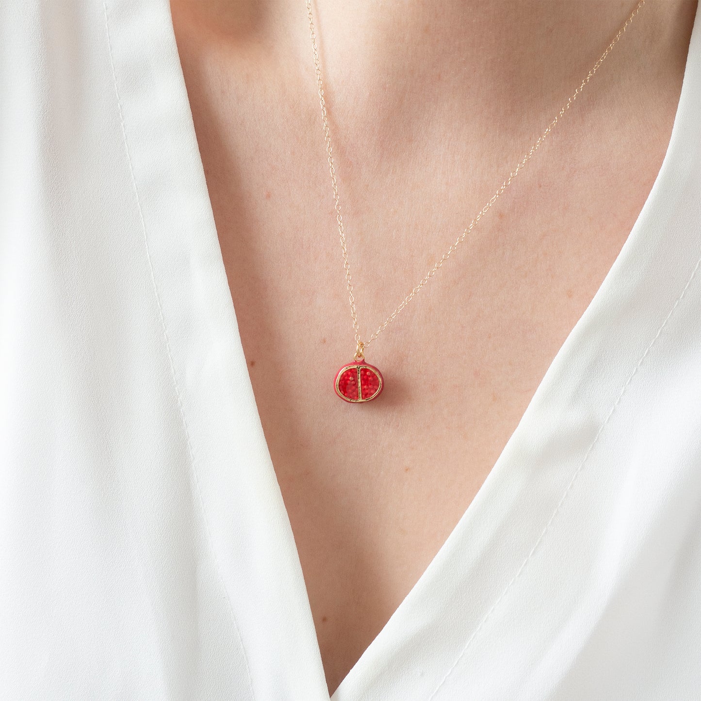 Gold Enamel Pomegranate Fruit Necklace