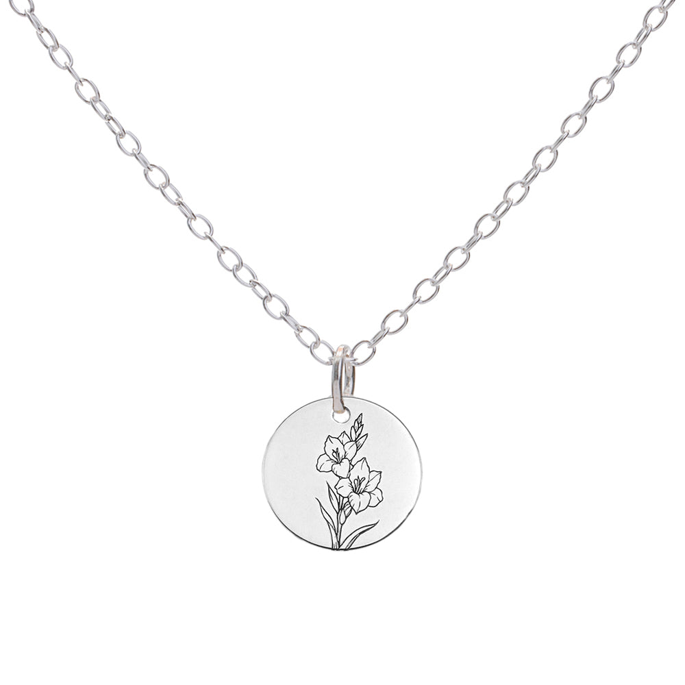 Silver Gladiolus August Birth Flower Necklace