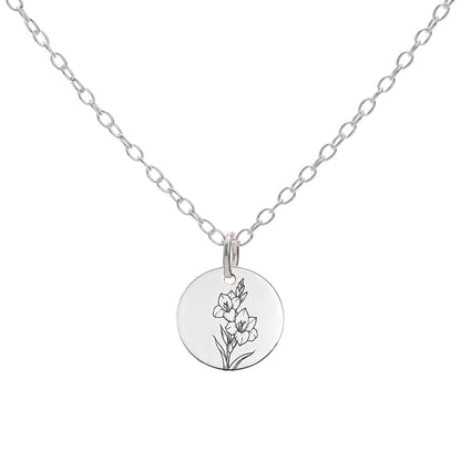 Silver Gladiolus August Birth Flower Necklace