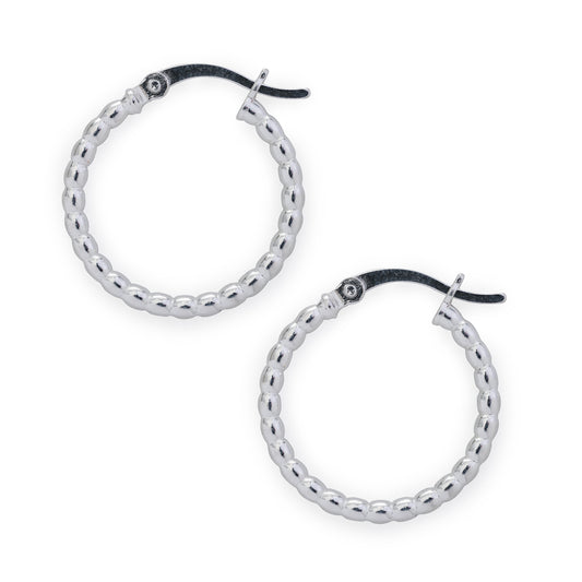 Silver Beaded Hoop Earrings