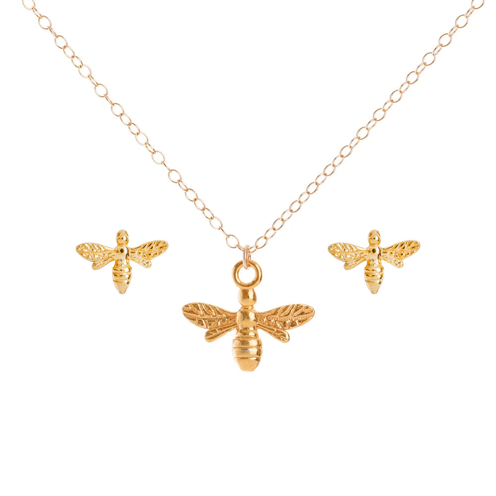 Matching Gold Bee Necklace & Earrings