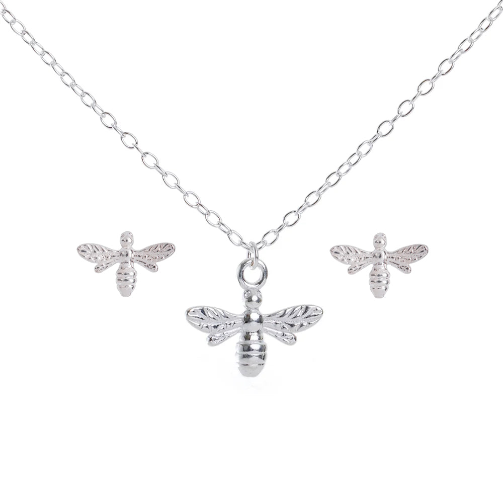 Matching Silver Bee Necklace & Earrings