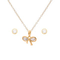 Matching Gold Cubic Zirconia Bow Necklace & Earrings