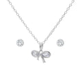 Matching Silver Cubic Zirconia Bow Necklace & Earrings