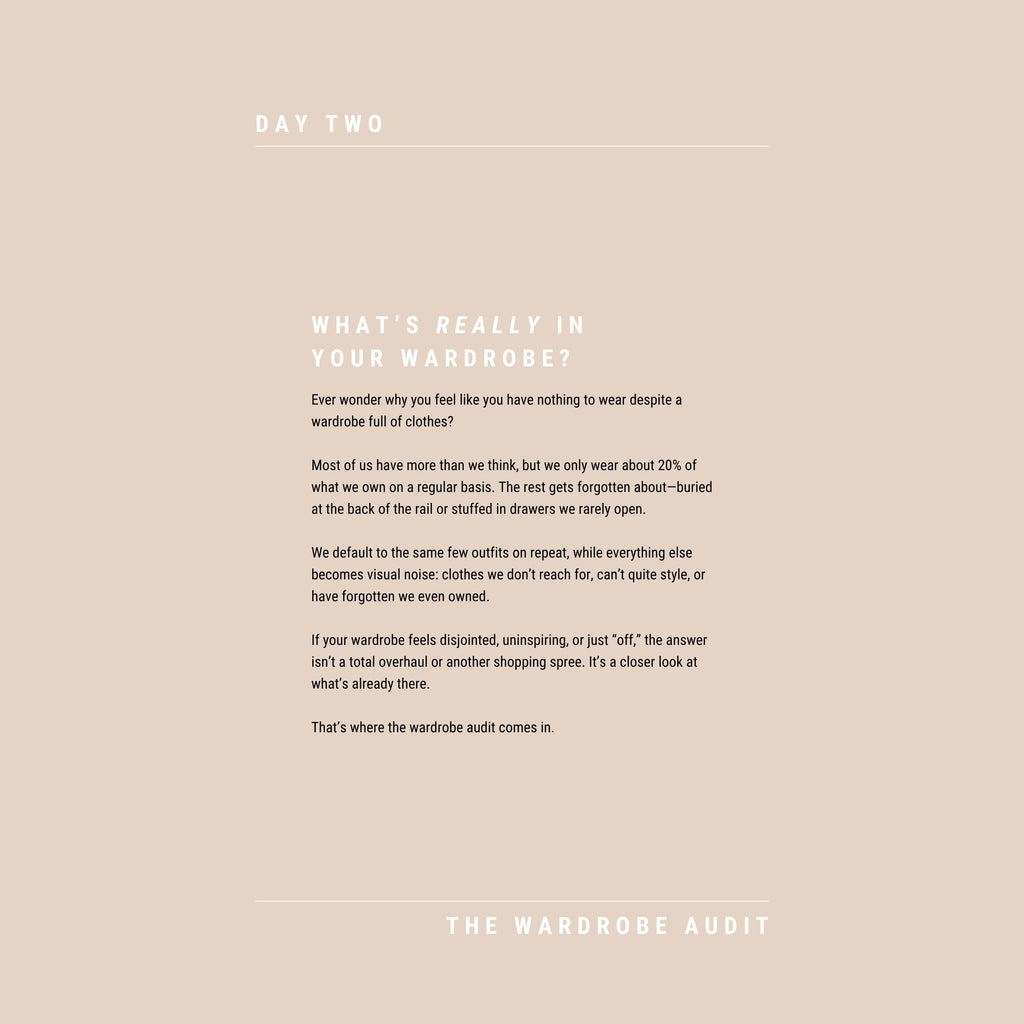 Text on a beige background about wardrobe audits and clothing usage.
