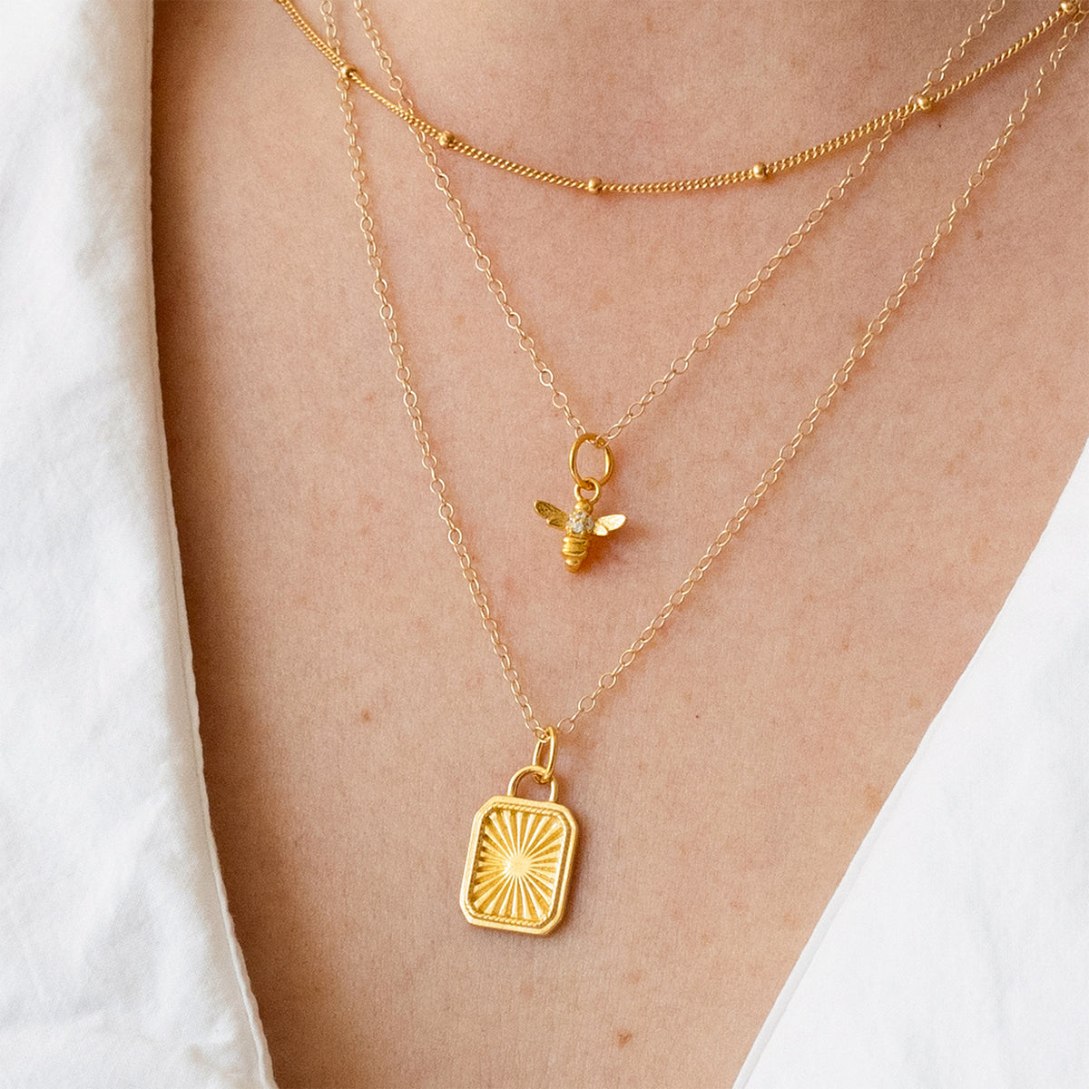 Gold Cubic Zirconia Bee Necklace