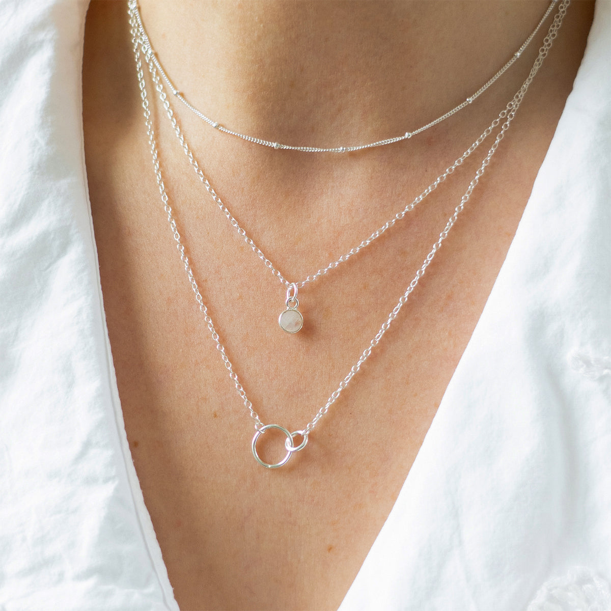 Silver Moonstone June Birthstone Necklace