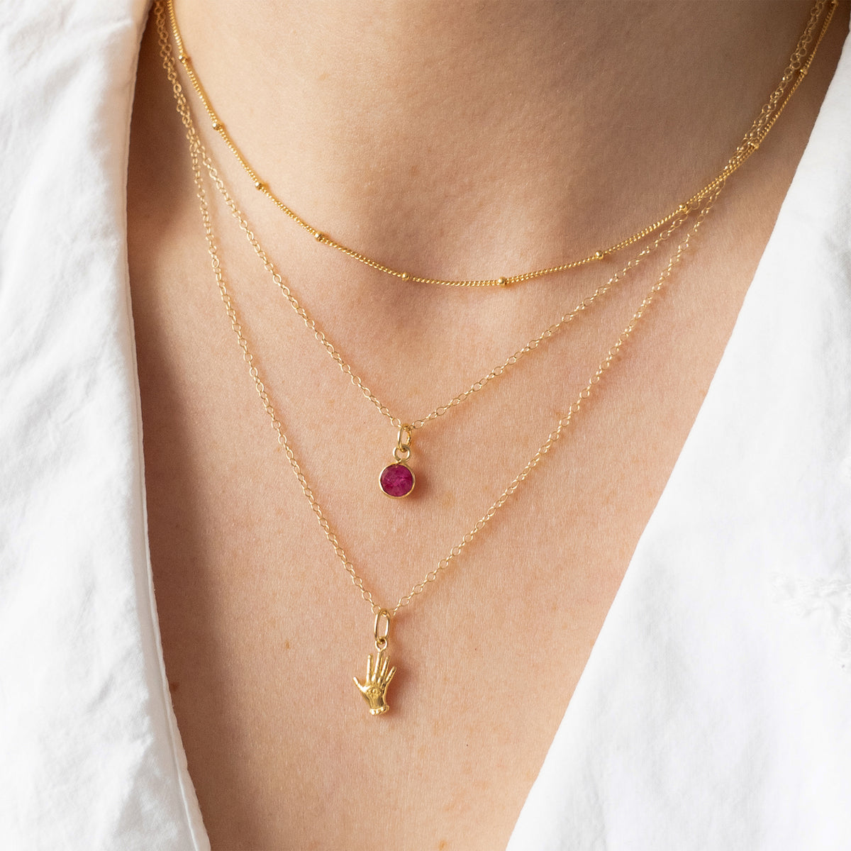 Gold Ruby July Birthstone Necklace