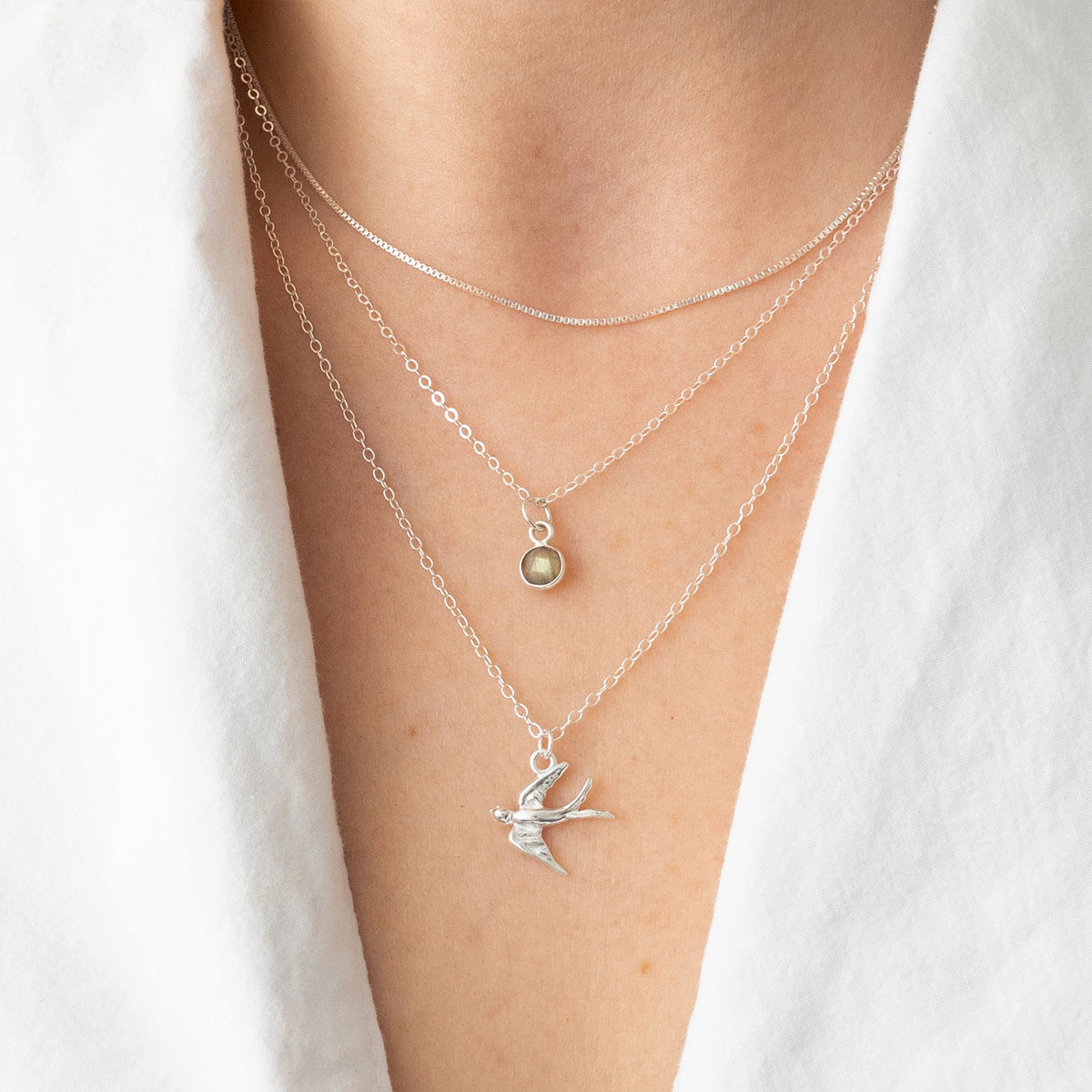 Silver Swallow Charm Necklace