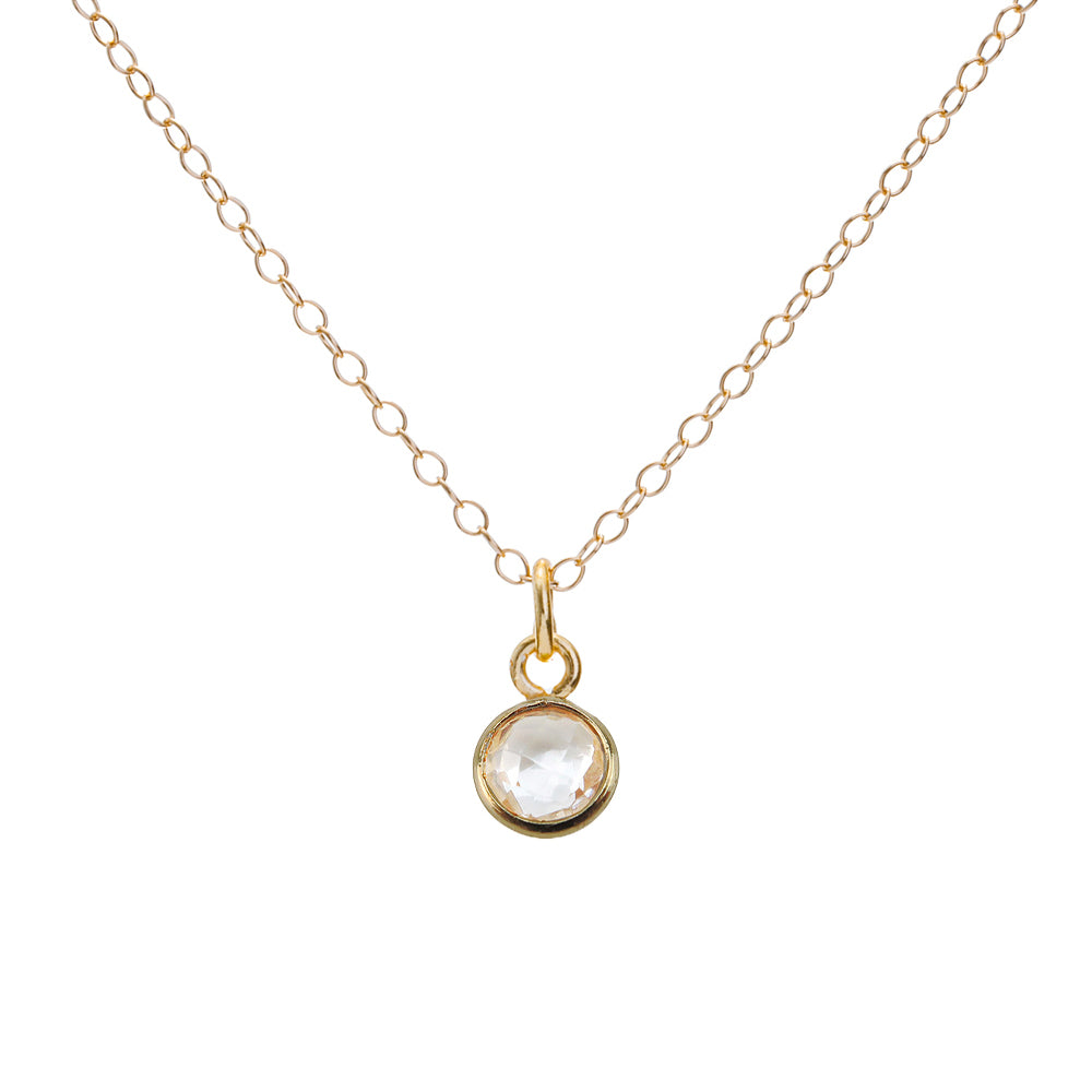 Gold Clear Quartz April Birthstone Necklace