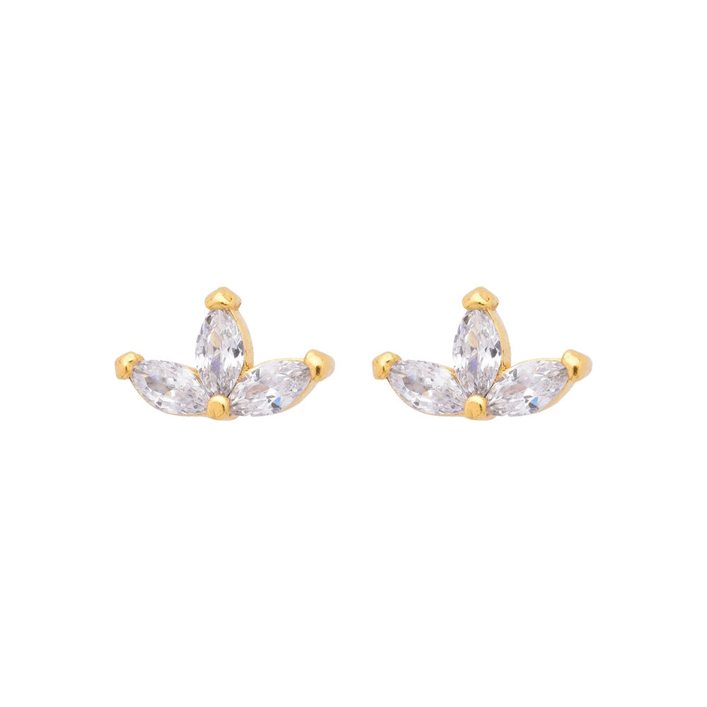Gold Cubic Zirconia Leaf Stud Earrings