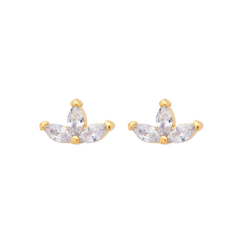 Gold Cubic Zirconia Leaf Stud Earrings