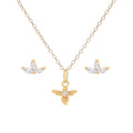 Matching Gold Cubic Zirconia Bee Necklace & Earrings