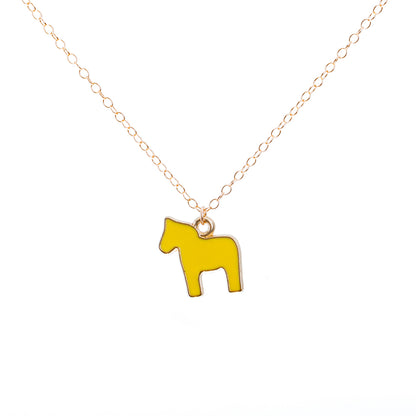 Gold Enamel Dala Horse Necklace