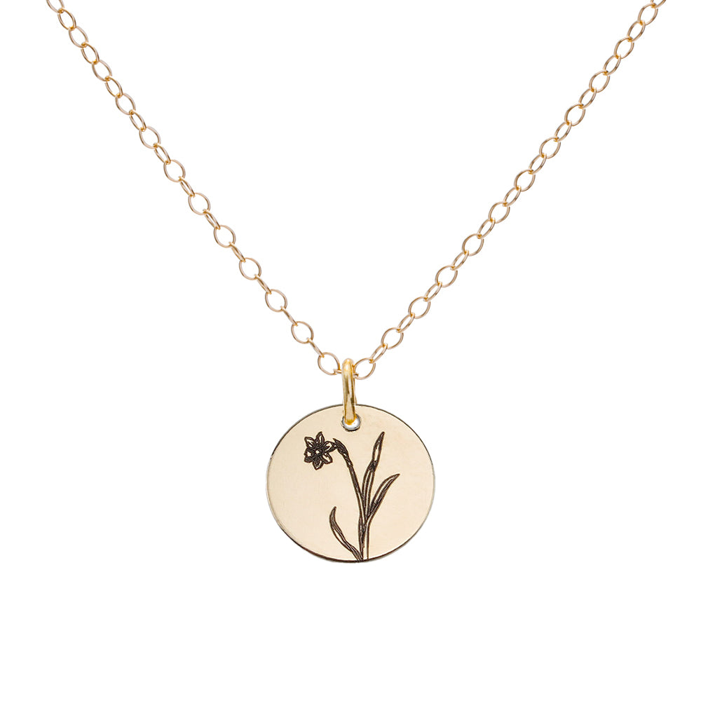 Gold Narcissus December Birth Flower Necklace