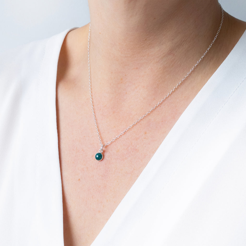 Silver Emerald May Birthstone Necklace