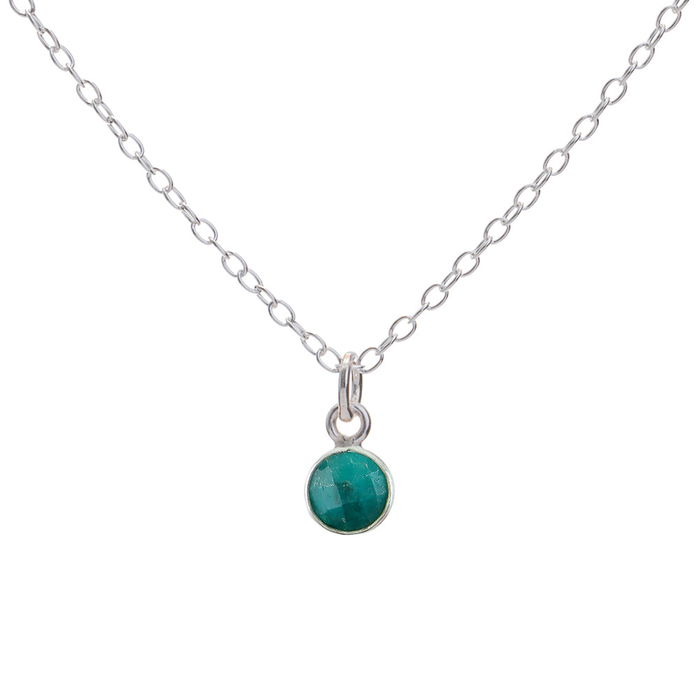 Silver Emerald May Birthstone Necklace