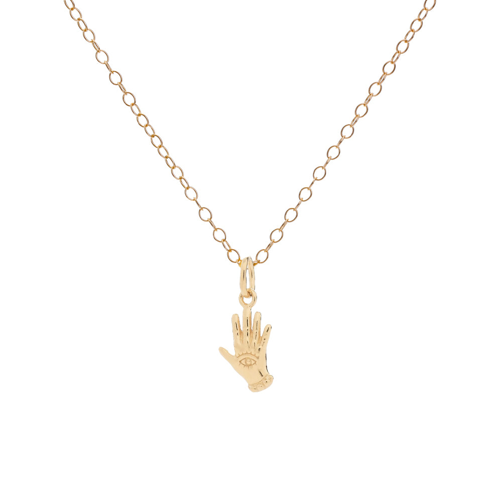 Gold Evil Eye Hand Charm Necklace