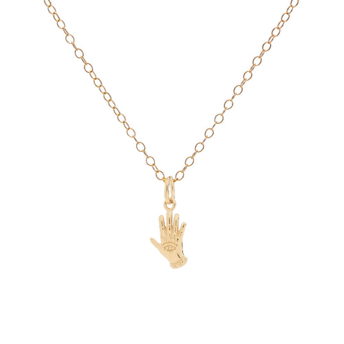 Gold Evil Eye Hand Charm Necklace