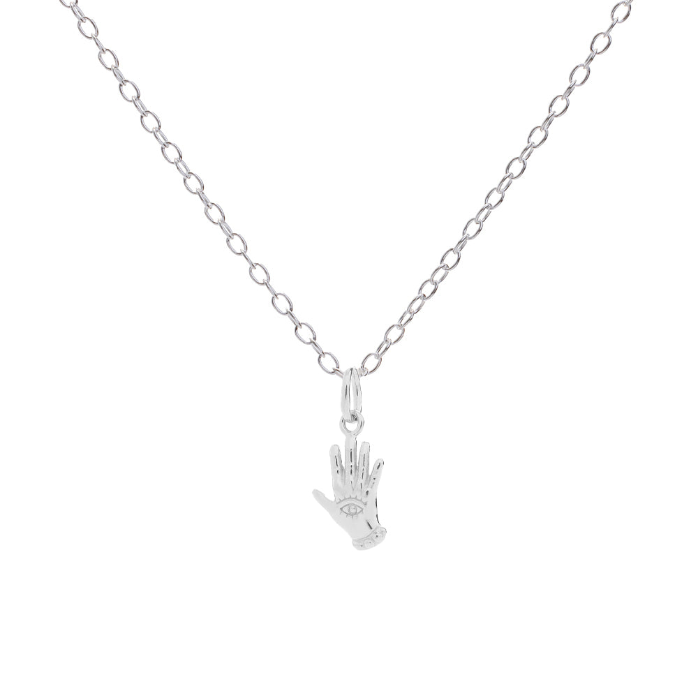 Silver Evil Eye Hand Charm Necklace
