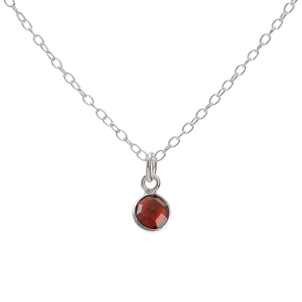Silver Garnet January Birthstone Necklace