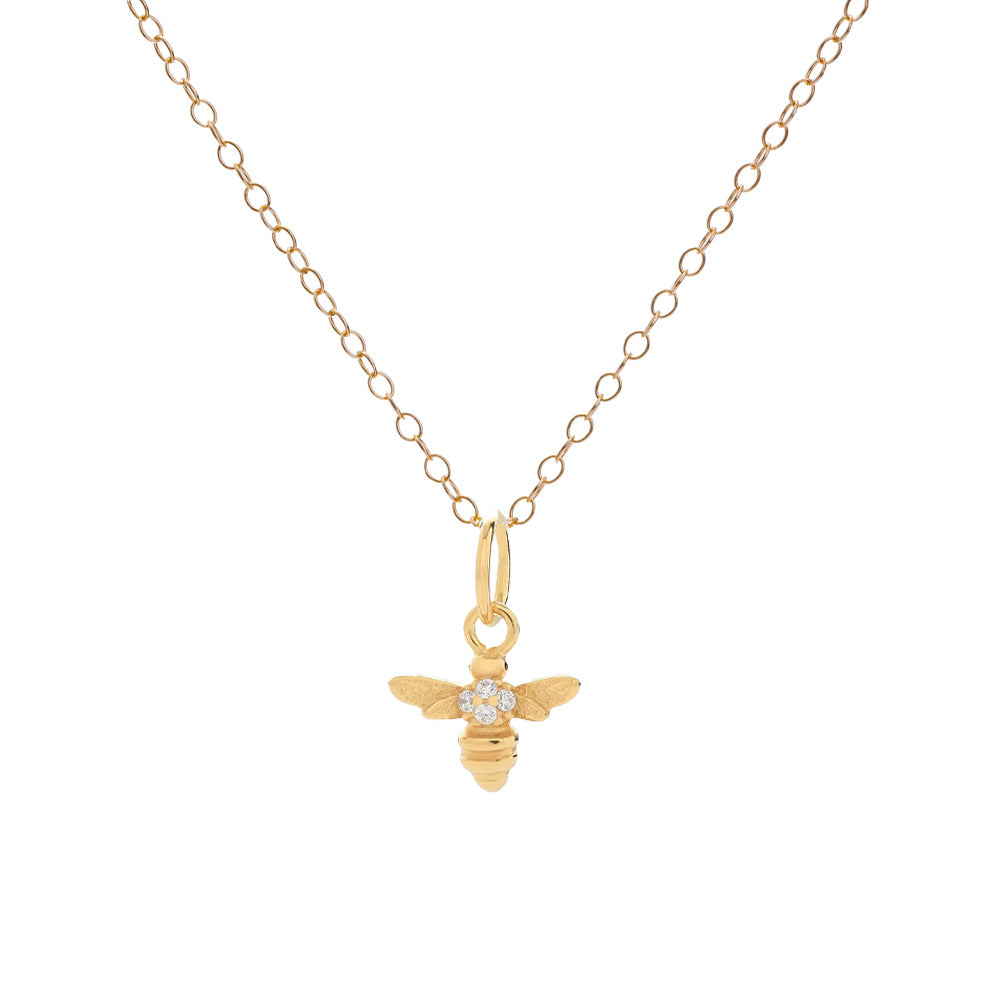 Gold Cubic Zirconia Bee Necklace