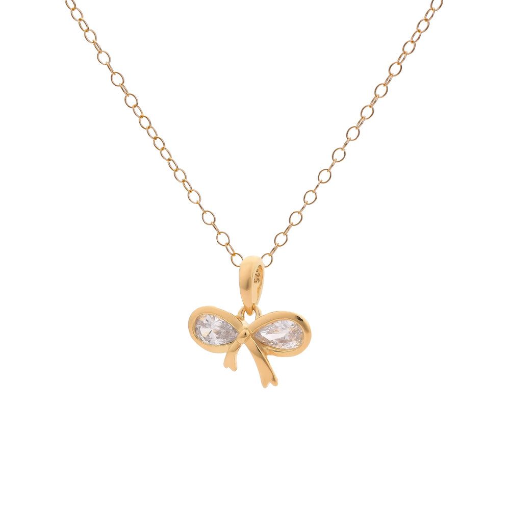 Gold Cubic Zirconia Bow Necklace