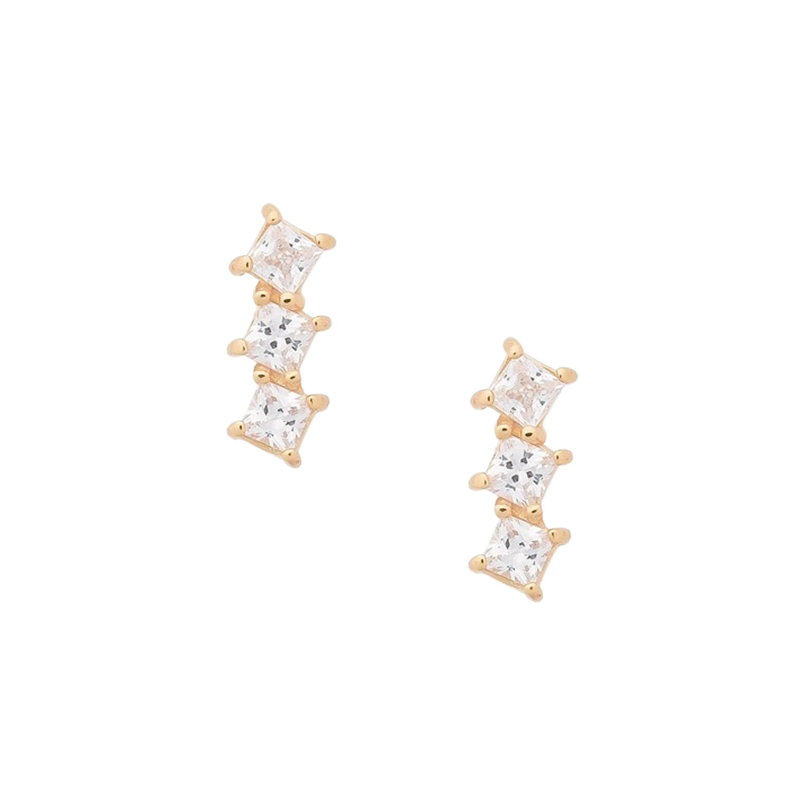Gold Triple Cubic Zirconia Bar Studs