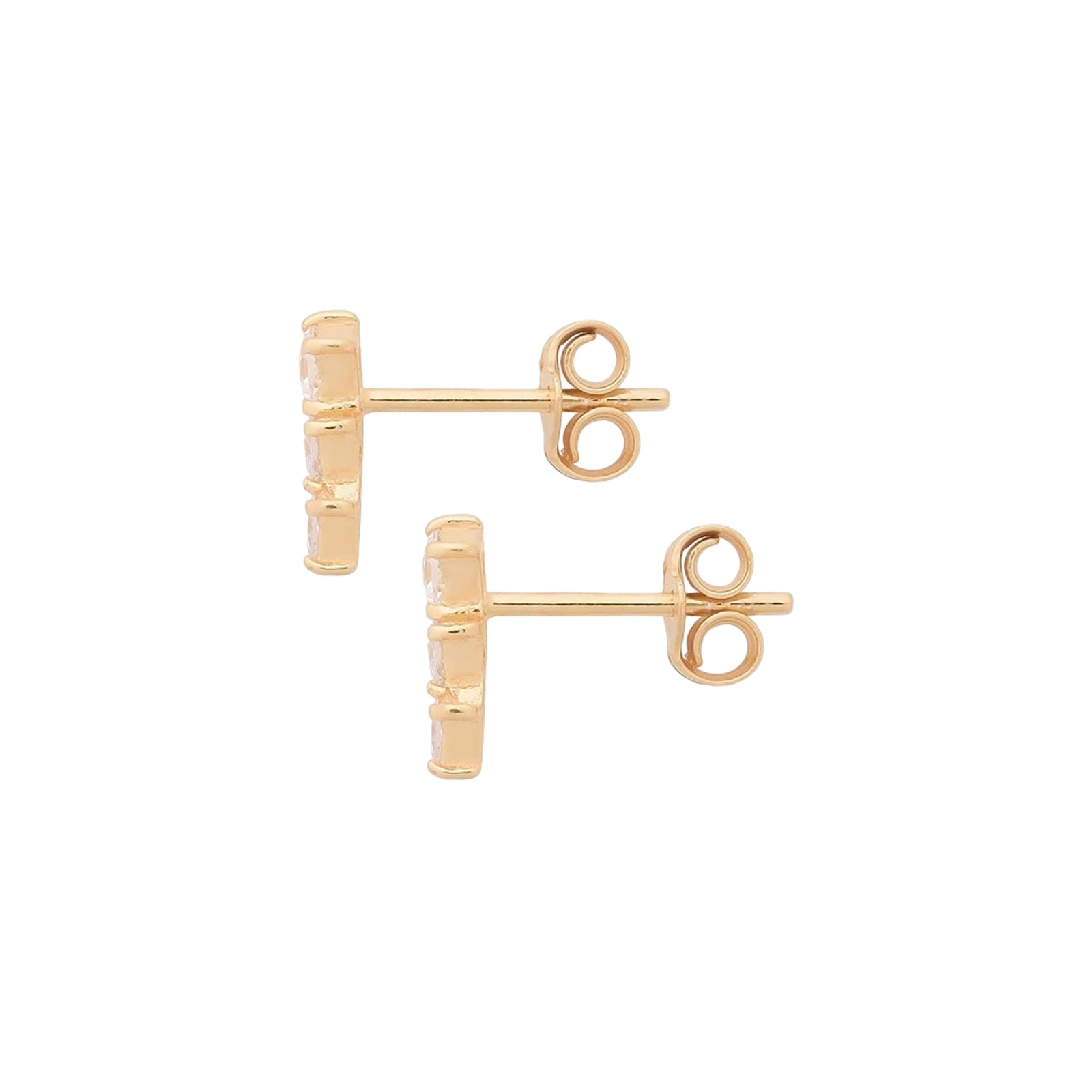 Gold Triple Cubic Zirconia Bar Studs