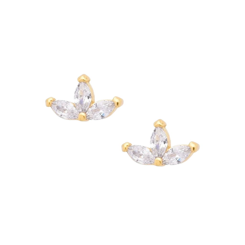 Gold Cubic Zirconia Leaf Stud Earrings