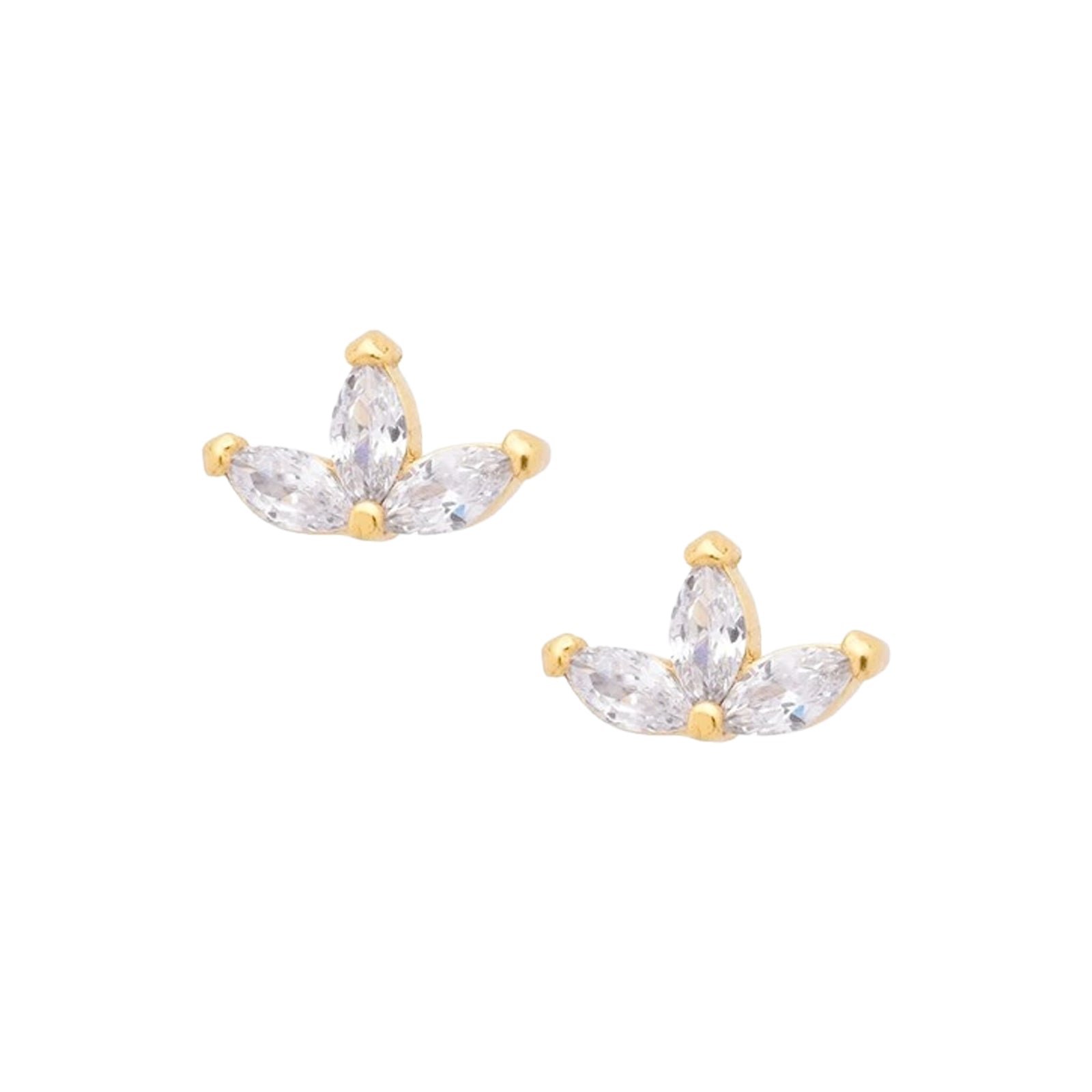Gold Cubic Zirconia Leaf Stud Earrings