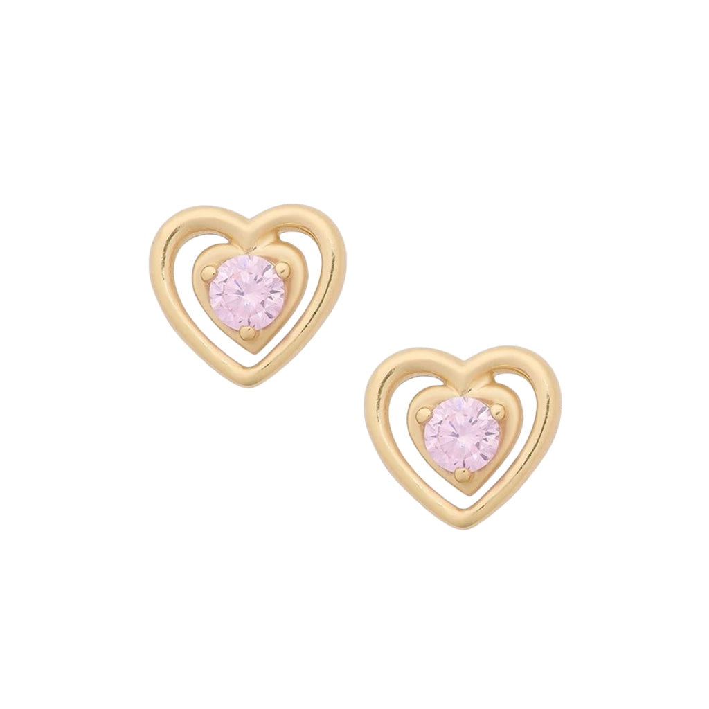 Gold Pink Heart Earrings
